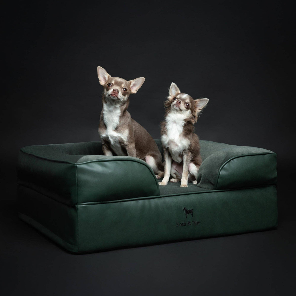 Faux Leather Orthopedic Pet Bed, Cooling Gel Foam, Sofa: Dark Green / S [20*15*8]