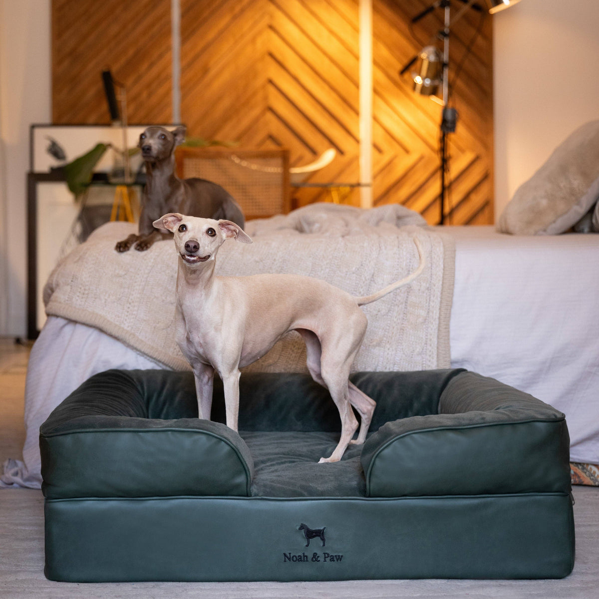 Faux Leather Orthopedic Pet Bed, Cooling Gel Foam, Sofa: Camel / XL [45*35*11]