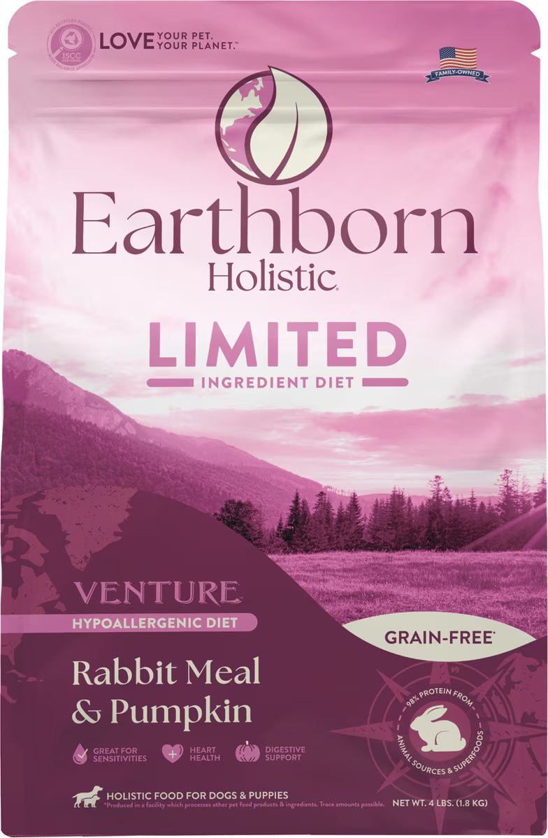 Earthborn Holistic Venture Limited Ingredient Diet Grain-Free Dry Dog Food Rabbit Meal & Pumpkin 4lb