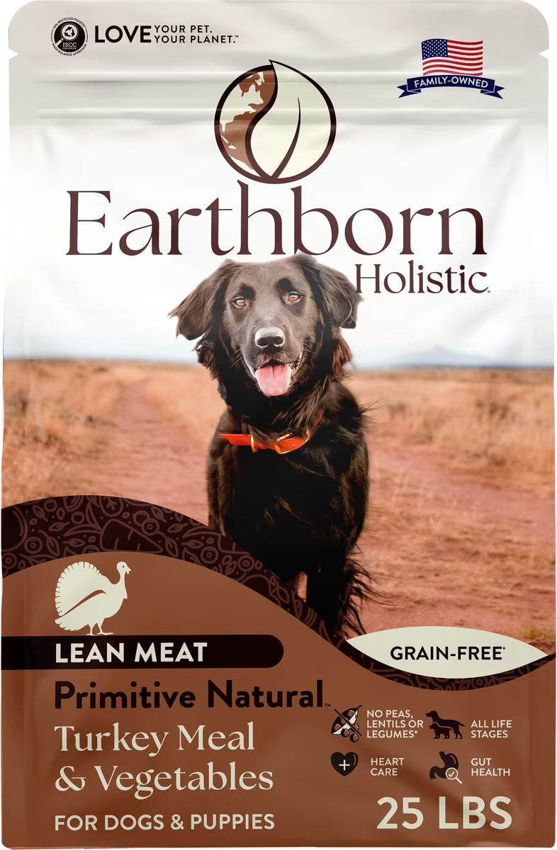 Earthborn Holistic Primitive Natural Grain-Free Dry Dog Food Turkey Meal & Vegetables 25lb
