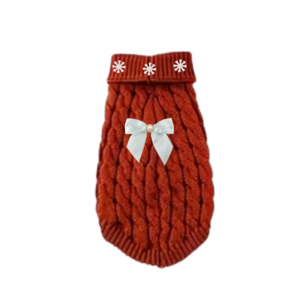 Pearl Bow Cable Knit Dog Sweater – Luxe Winter Petwear: Blue / XS
