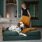 Faux Leather Orthopedic Pet Bed, Cooling Gel Foam, Sofa: Dark Green / S [20*15*8]