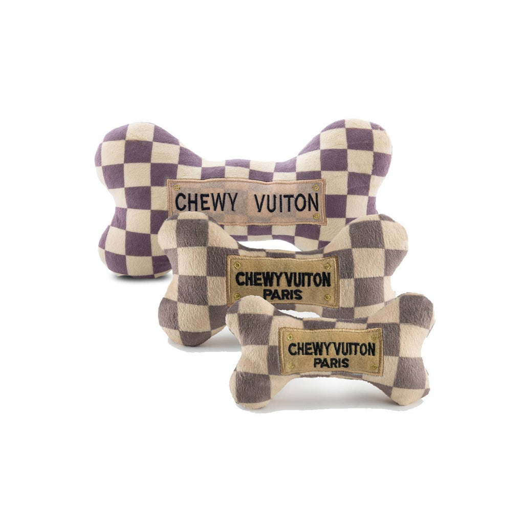 Chewy Vuiton Checker Bone Squeaky Dog Toy | Tan | Small