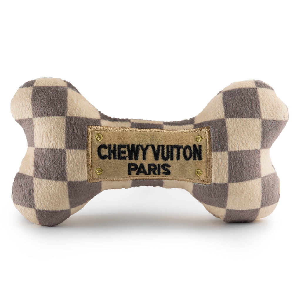 Chewy Vuiton Checker Bone Squeaky Dog Toy | Tan | Small