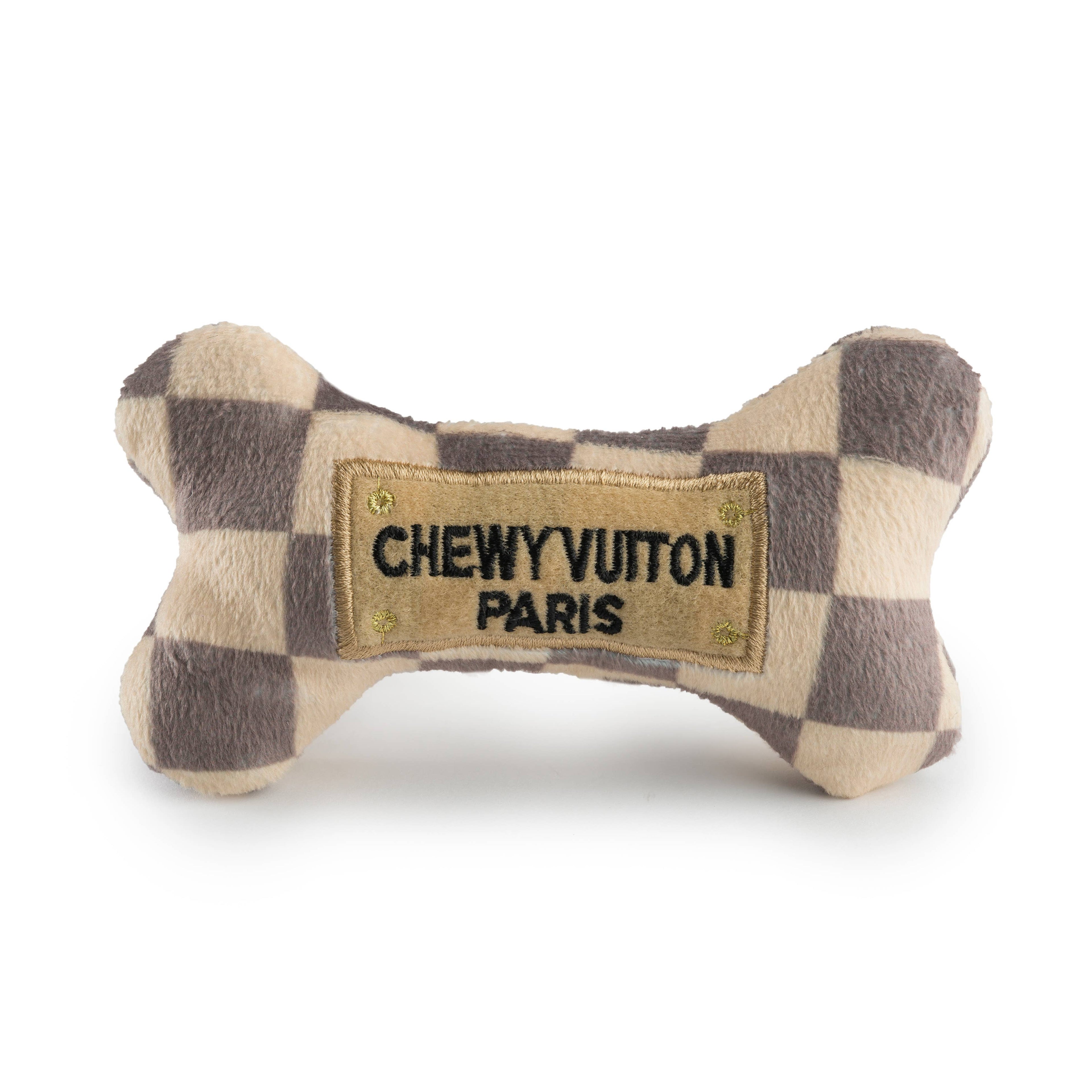 Chewy Vuiton Checker Bone Squeaky Dog Toy | Tan | Small