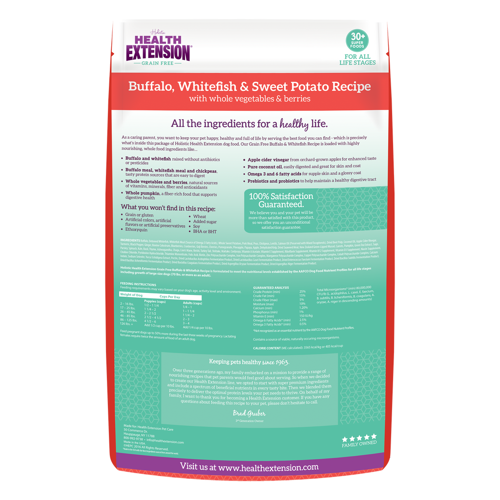 Grain Free Buffalo, Whitefish & Sweet Potato Recipe: 4 lbs