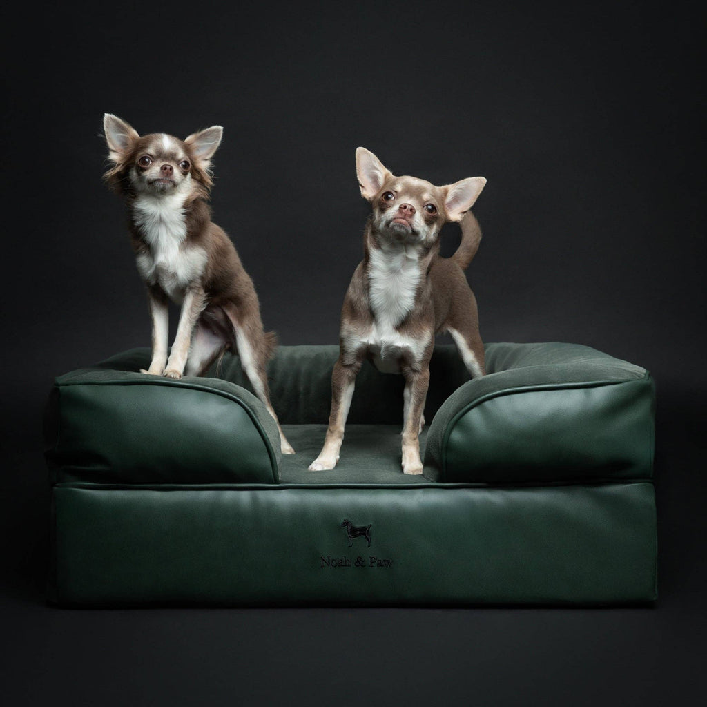 Faux Leather Orthopedic Pet Bed, Cooling Gel Foam, Sofa: Dark Green / S [20*15*8]