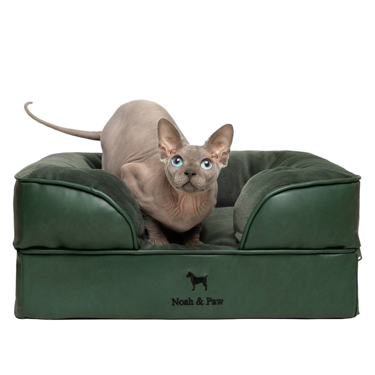 Faux Leather Orthopedic Pet Bed, Cooling Gel Foam, Sofa: Dark Green / S [20*15*8]