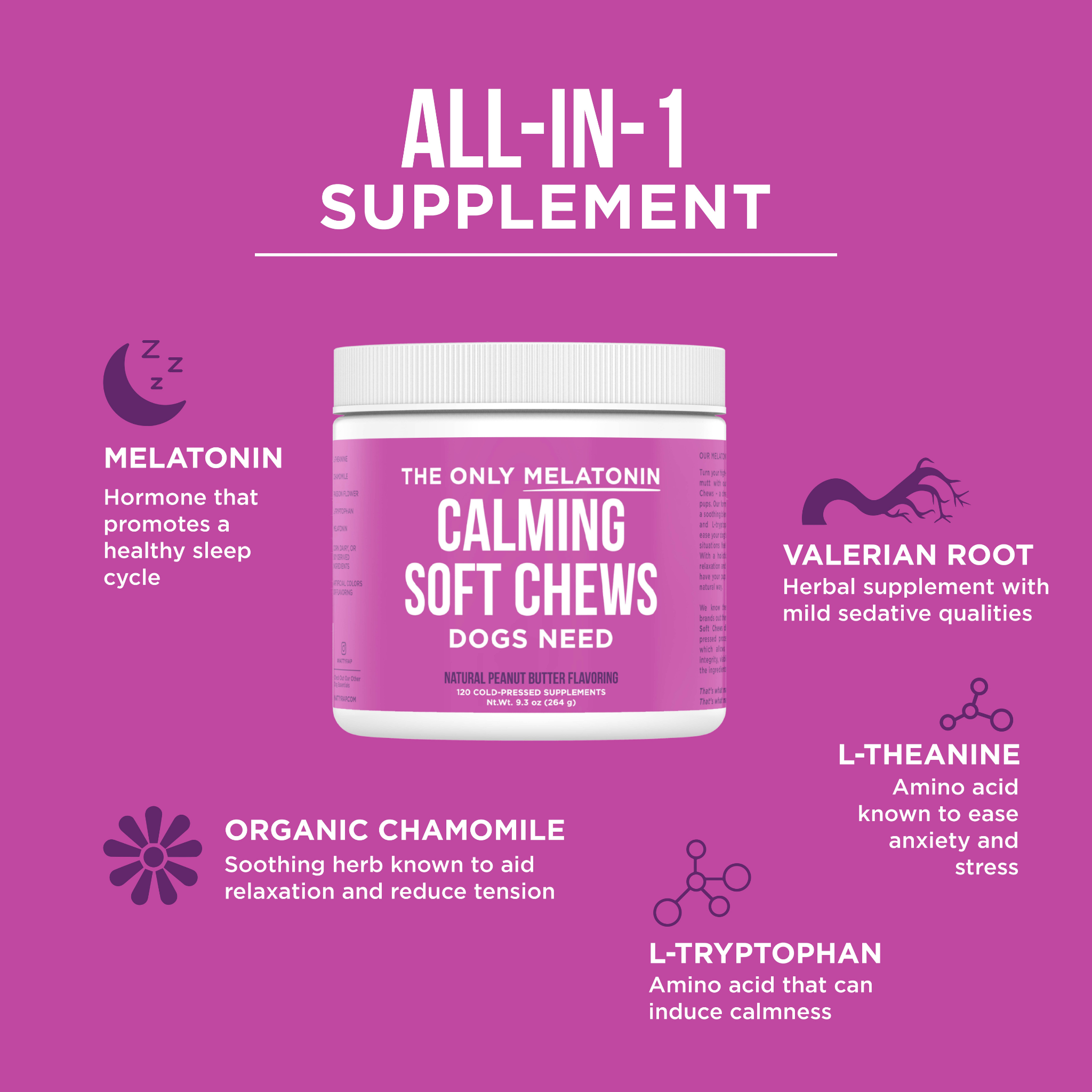 The Only Melatonin Calming Soft Chews Dogs Need: 120 count jar