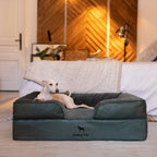 Faux Leather Orthopedic Pet Bed, Cooling Gel Foam, Sofa: Dark Green / S [20*15*8]