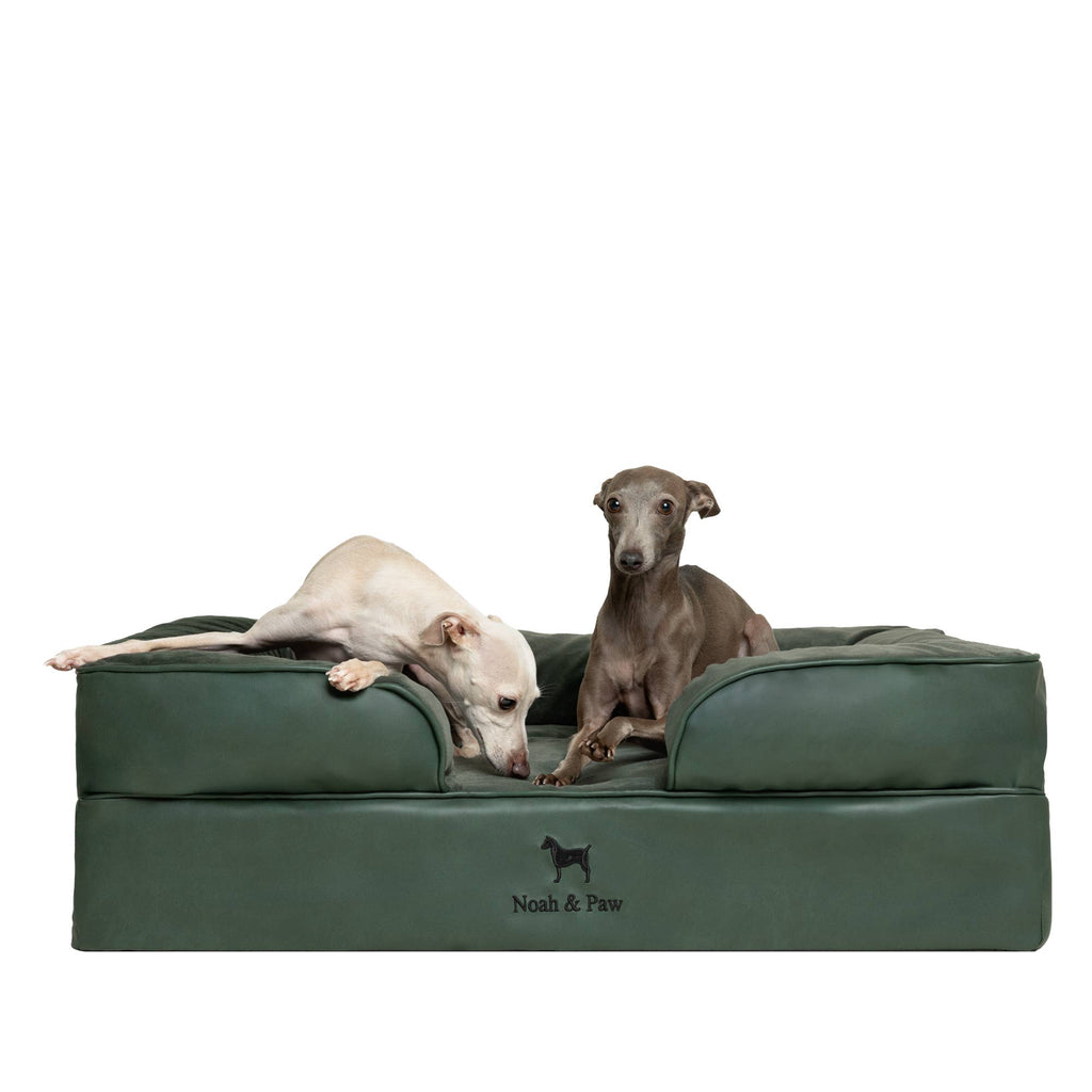 Faux Leather Orthopedic Pet Bed, Cooling Gel Foam, Sofa: Dark Green / S [20*15*8]