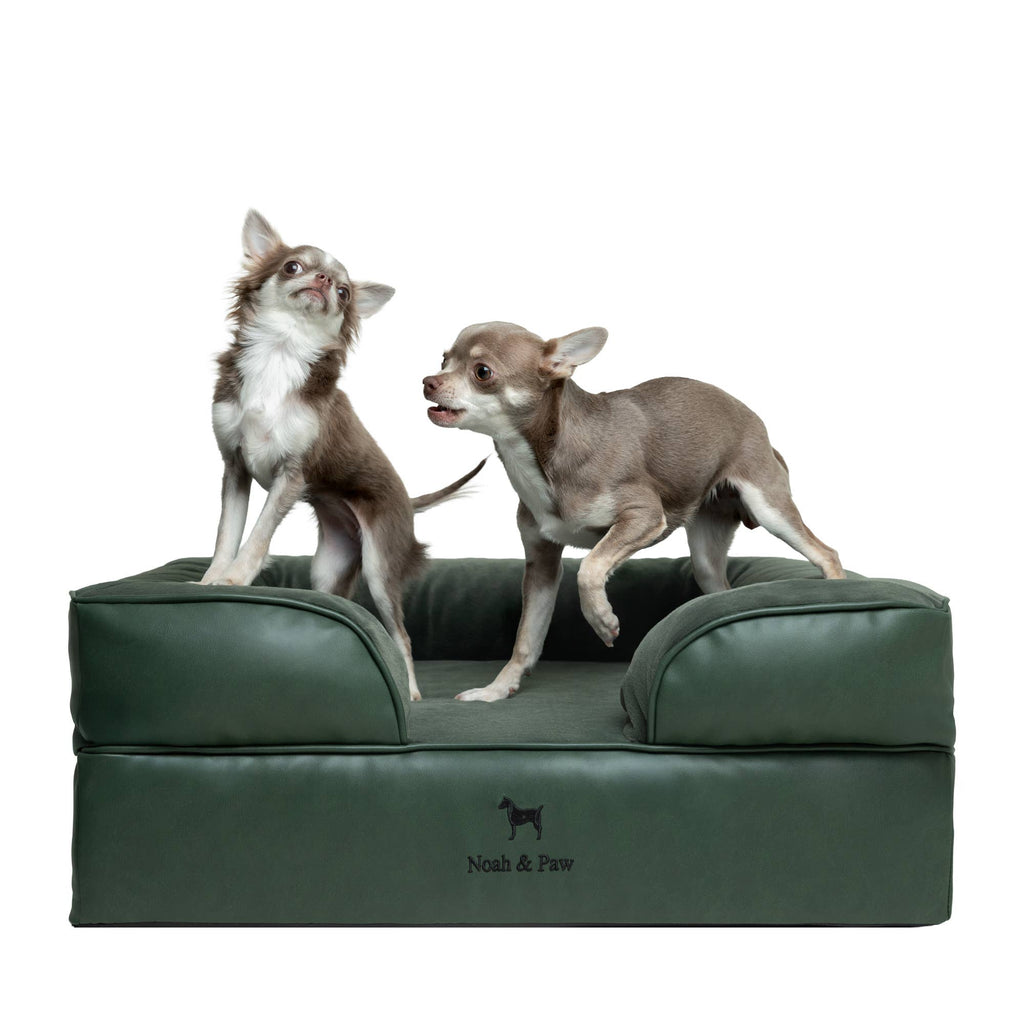 Faux Leather Orthopedic Pet Bed, Cooling Gel Foam, Sofa: Dark Green / S [20*15*8]