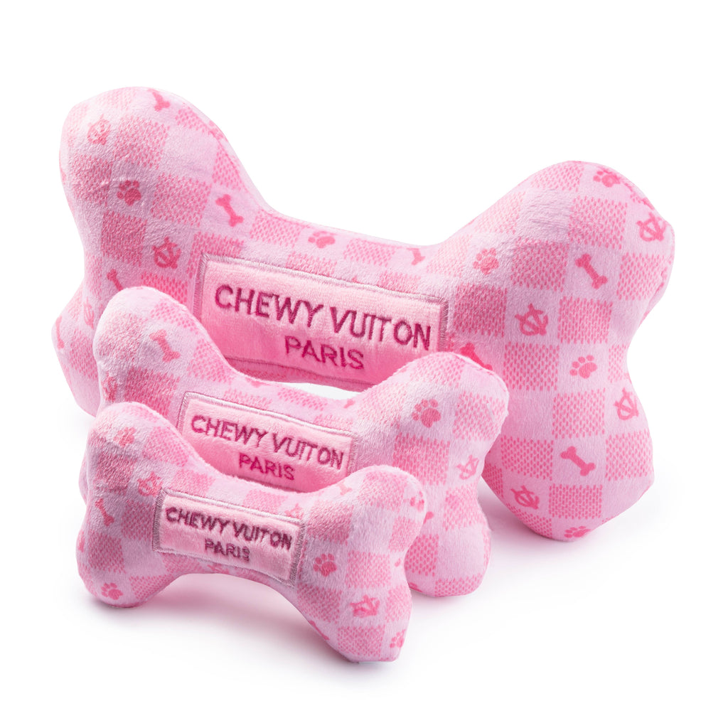 Chewy Vuiton Checker Bone Squeaky Dog Toy | Pink | Small