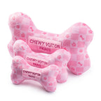 Chewy Vuiton Checker Bone Squeaky Dog Toy | Pink | Small