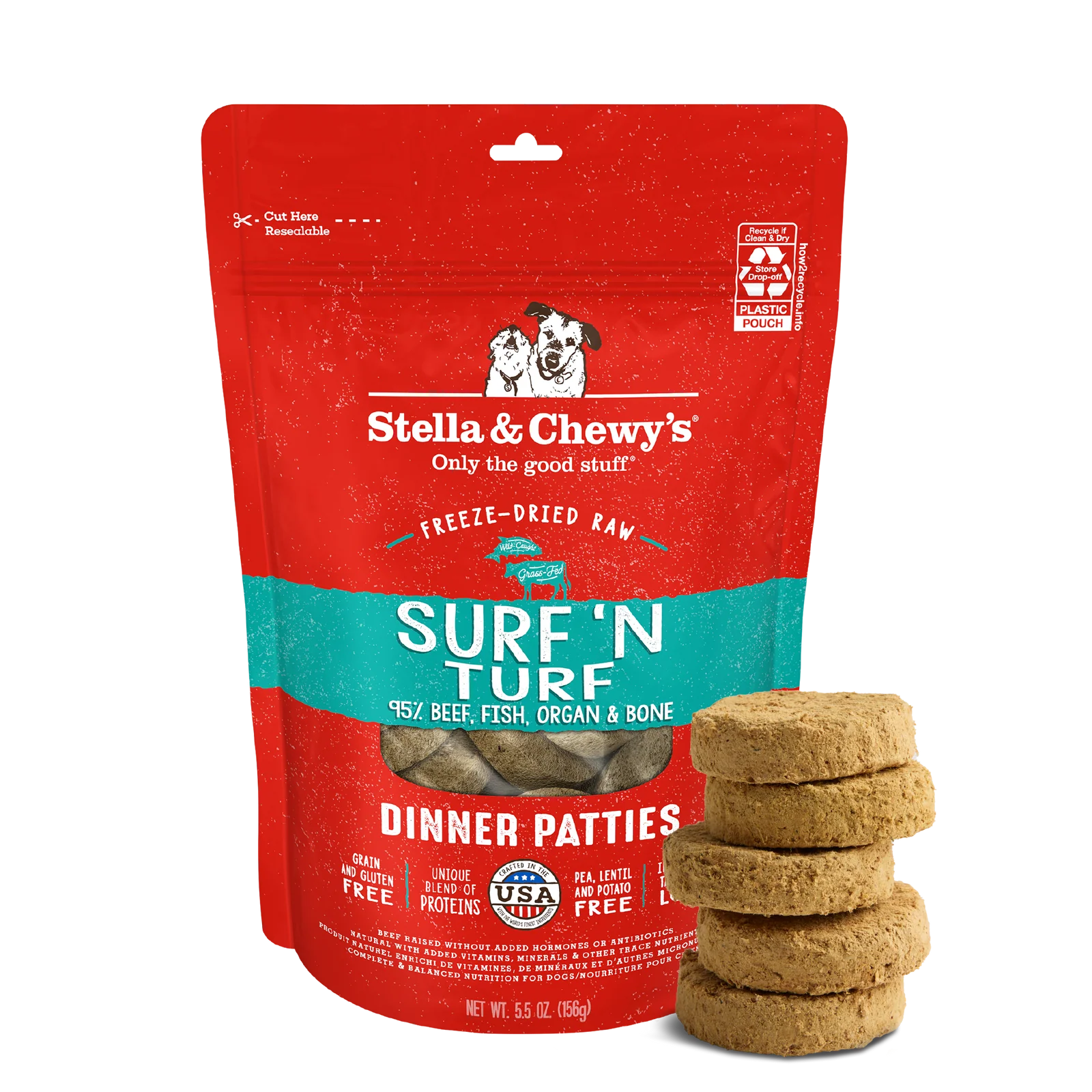 Stella And Chewys Dog Freeze-Dried Surf And Turf Patties 14oz.