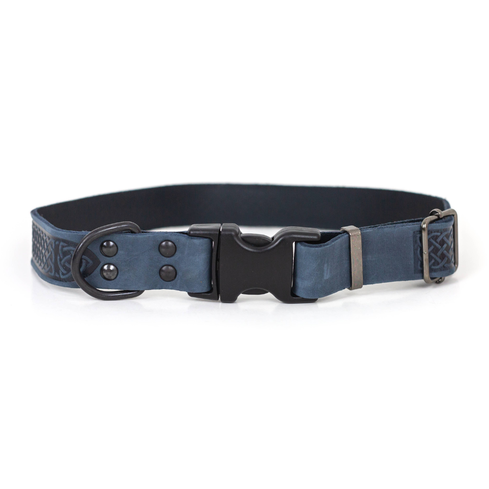 Celtic Style Leather Dog Collar | Navy | Small