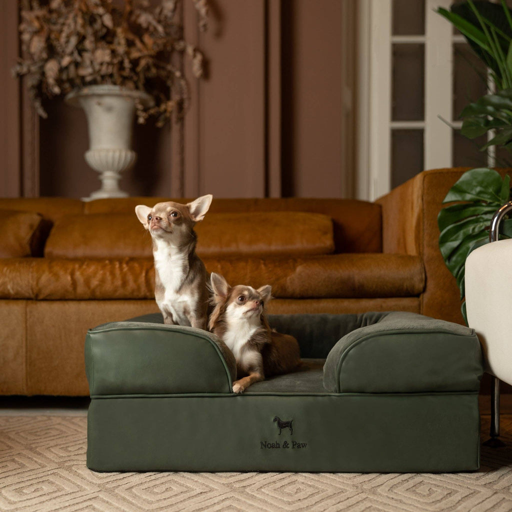Faux Leather Orthopedic Pet Bed, Cooling Gel Foam, Sofa: Dark Green / S [20*15*8]