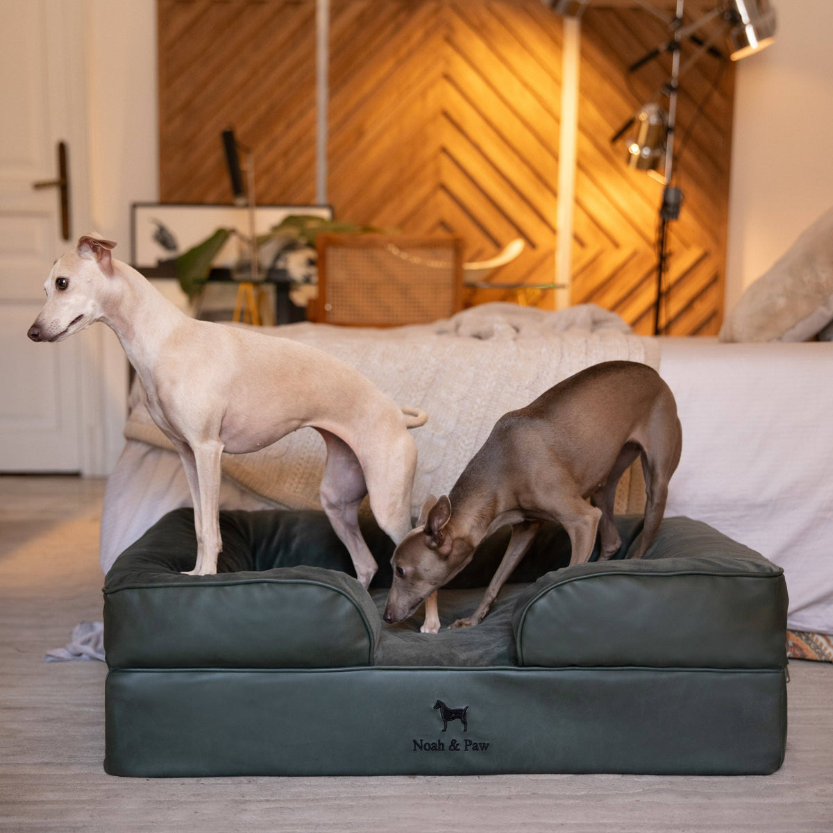 Faux Leather Orthopedic Pet Bed, Cooling Gel Foam, Sofa: Dark Green / S [20*15*8]