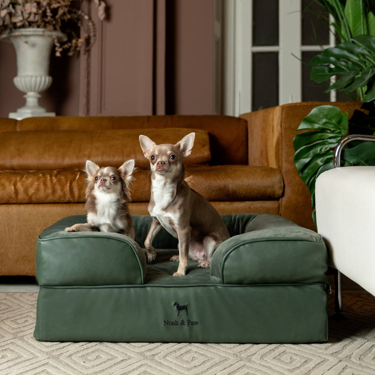 Faux Leather Orthopedic Pet Bed, Cooling Gel Foam, Sofa: Dark Green / S [20*15*8]