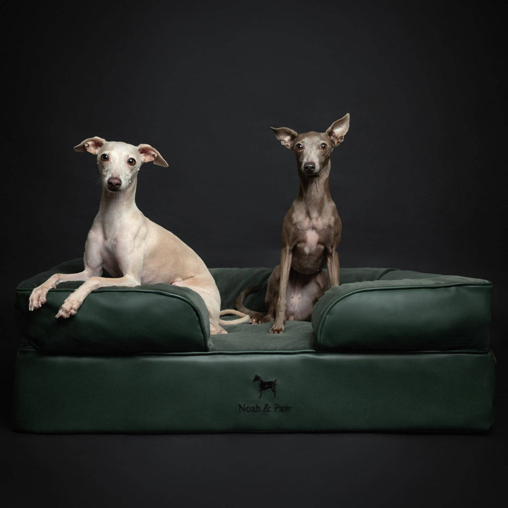 Faux Leather Orthopedic Pet Bed, Cooling Gel Foam, Sofa: Dark Green / S [20*15*8]