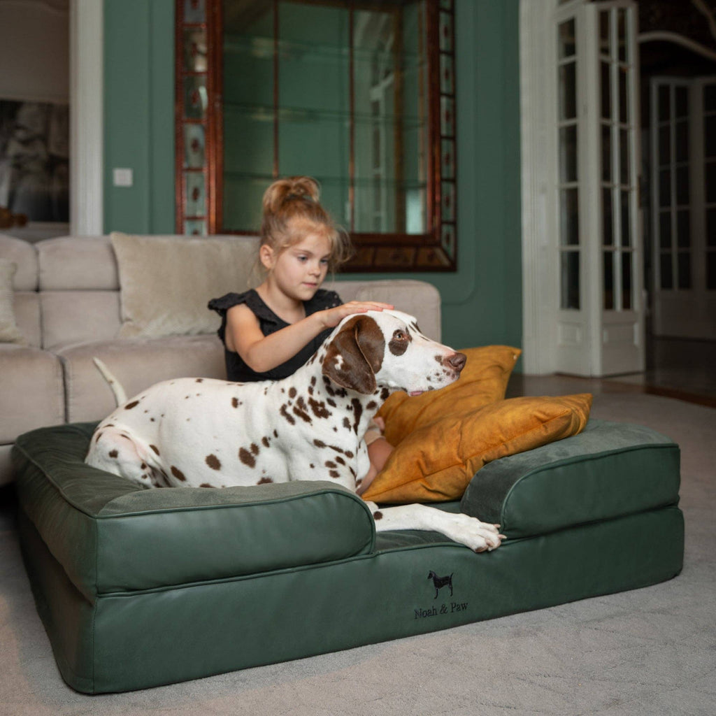 Faux Leather Orthopedic Pet Bed, Cooling Gel Foam, Sofa: Dark Green / S [20*15*8]