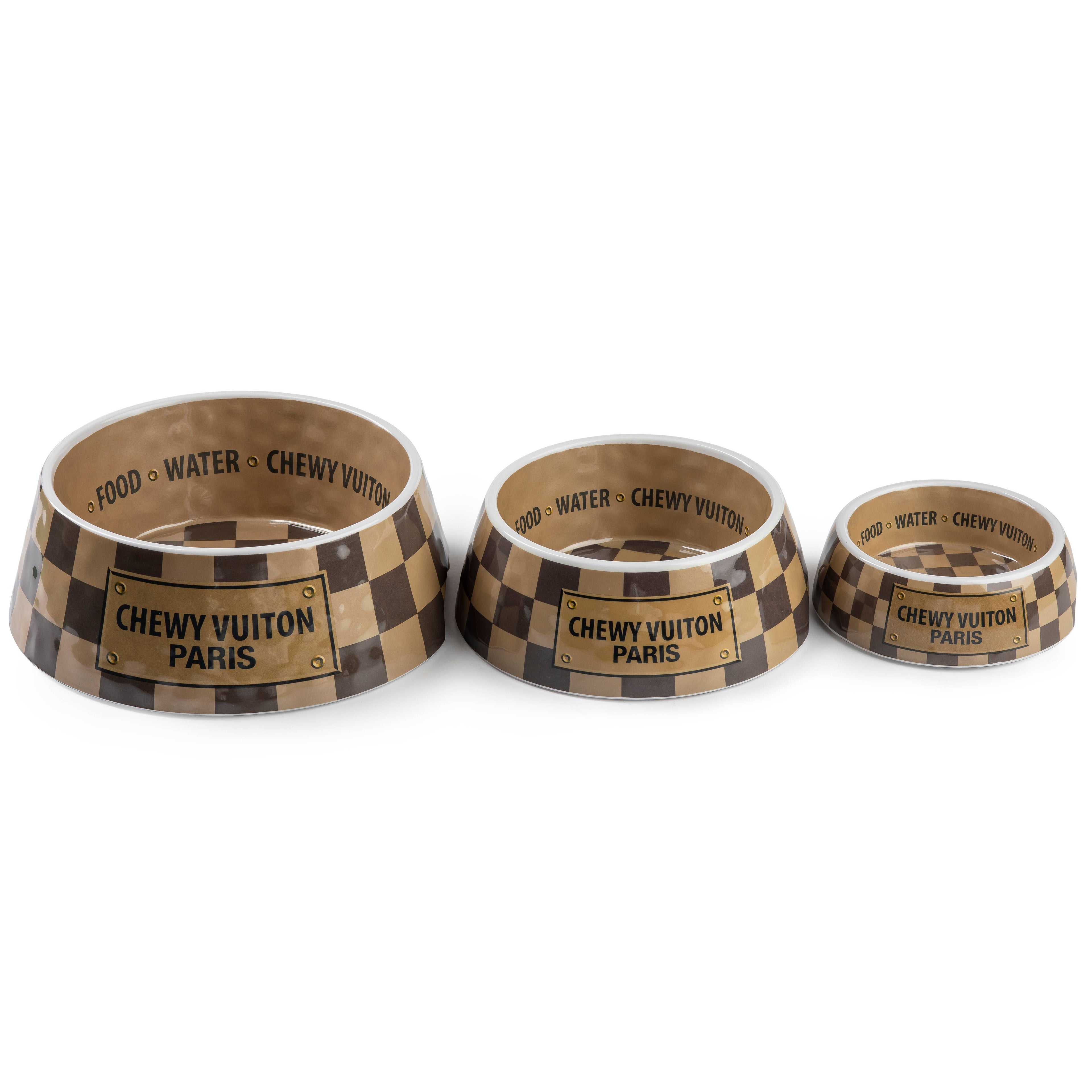 Chewy Vuiton Bowl & Placemat Set | Tan Checker | Large