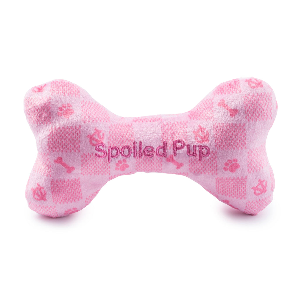 Chewy Vuiton Checker Bone Squeaky Dog Toy | Pink | Small