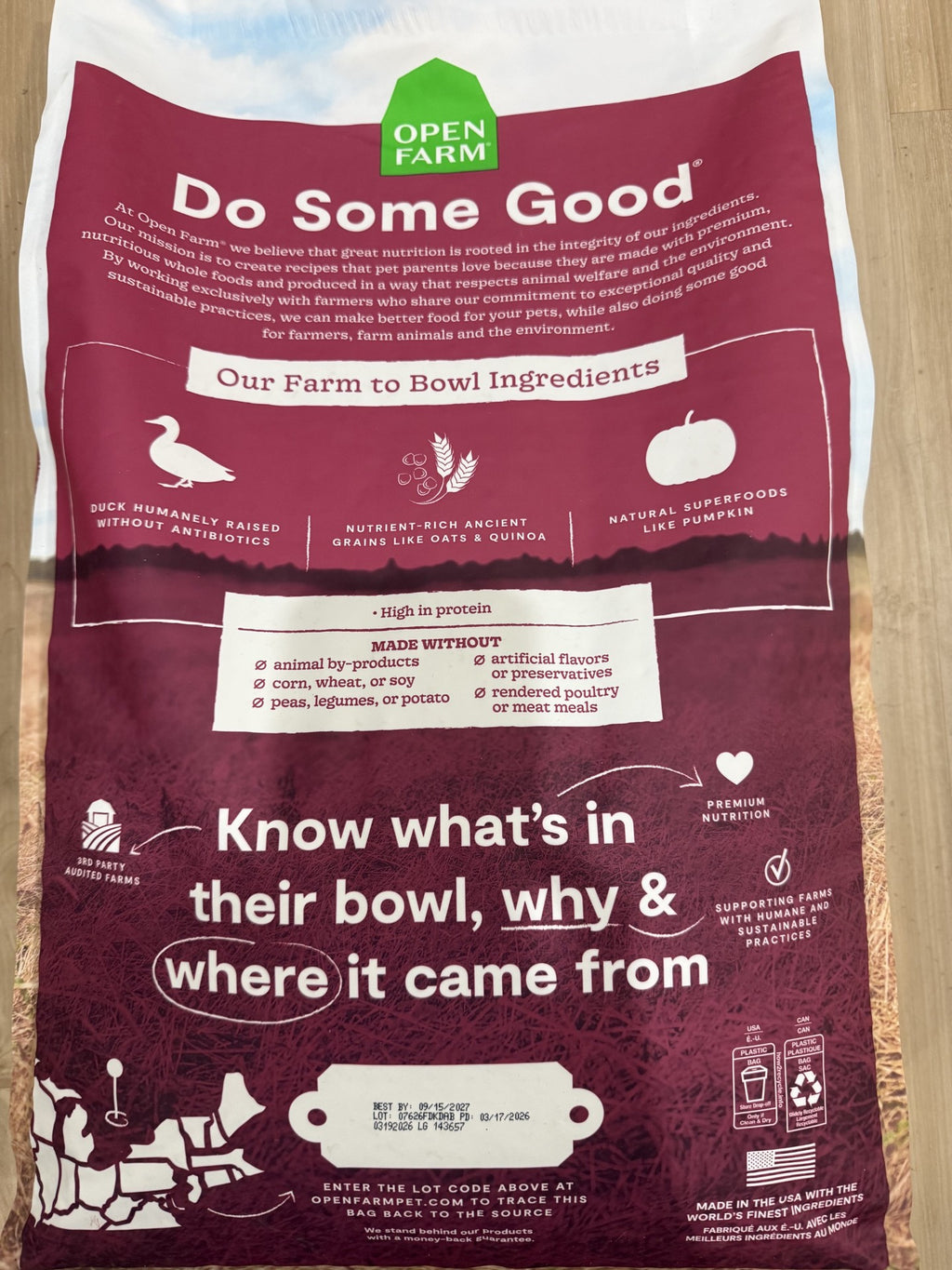 Open Farm Farmstead Duck & Ancient Grains Recipe 22LB