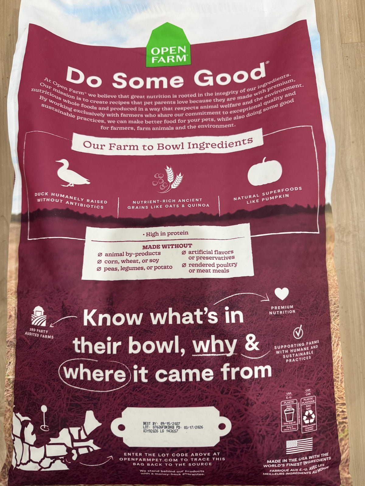 Open Farm Farmstead Duck & Ancient Grains Recipe 22LB