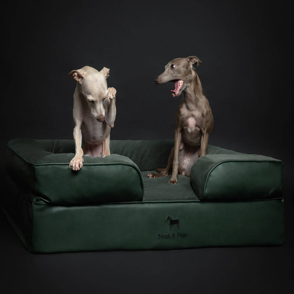 Faux Leather Orthopedic Pet Bed, Cooling Gel Foam, Sofa: Dark Green / S [20*15*8]
