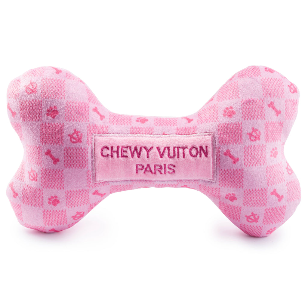 Chewy Vuiton Checker Bone Squeaky Dog Toy | Pink | Small