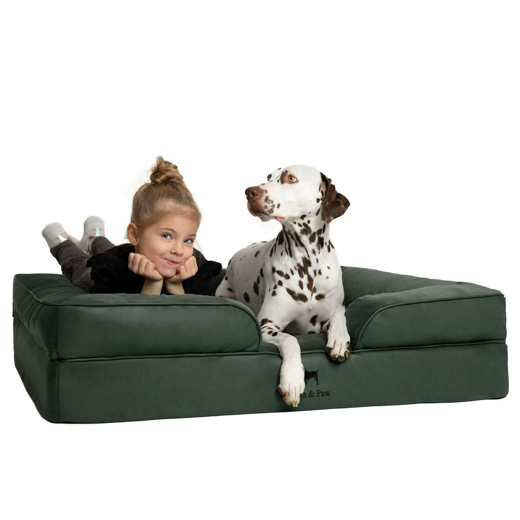 Faux Leather Orthopedic Pet Bed, Cooling Gel Foam, Sofa: Dark Green / S [20*15*8]