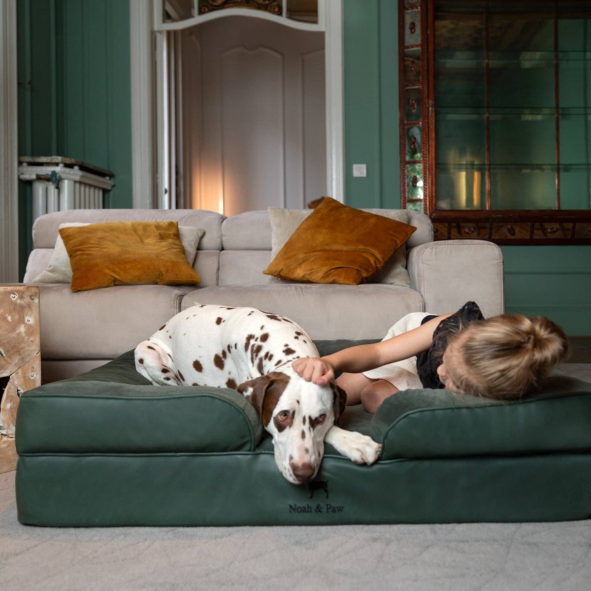 Faux Leather Orthopedic Pet Bed, Cooling Gel Foam, Sofa: Dark Green / S [20*15*8]