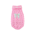 Pearl Bow Cable Knit Dog Sweater – Luxe Winter Petwear: Blue / XS
