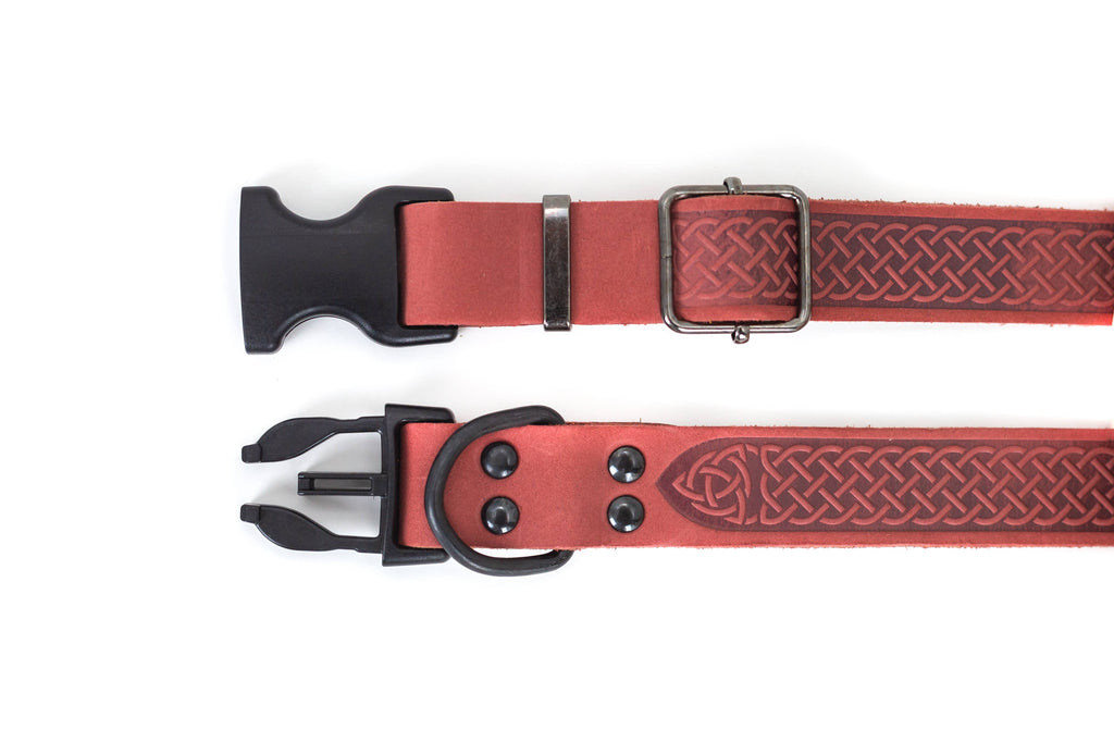 Celtic Style Leather Dog Collar | Tan | XS